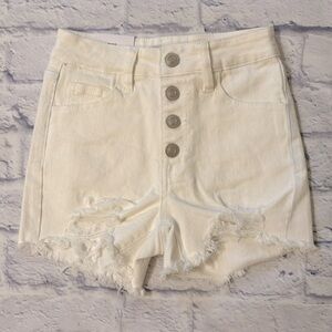 Rue21 Button Front High Rise Shortie White Cut Off Denim Jean Shorts Size 0 NWT